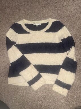 LC Lauren Conrad Cream and Blue Striped Crewneck Sweater (super soft)